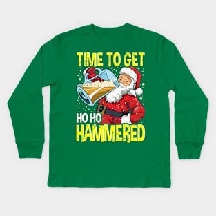 Santa Claus Time To Get Ho Ho Hammered Beer Drinking Kids Long Sleeve T-Shirt
